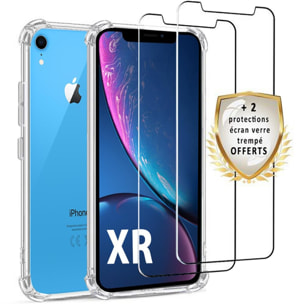 Coque iPhone XR Antichoc Silicone + 2 Vitres en verre trempé Protection écran