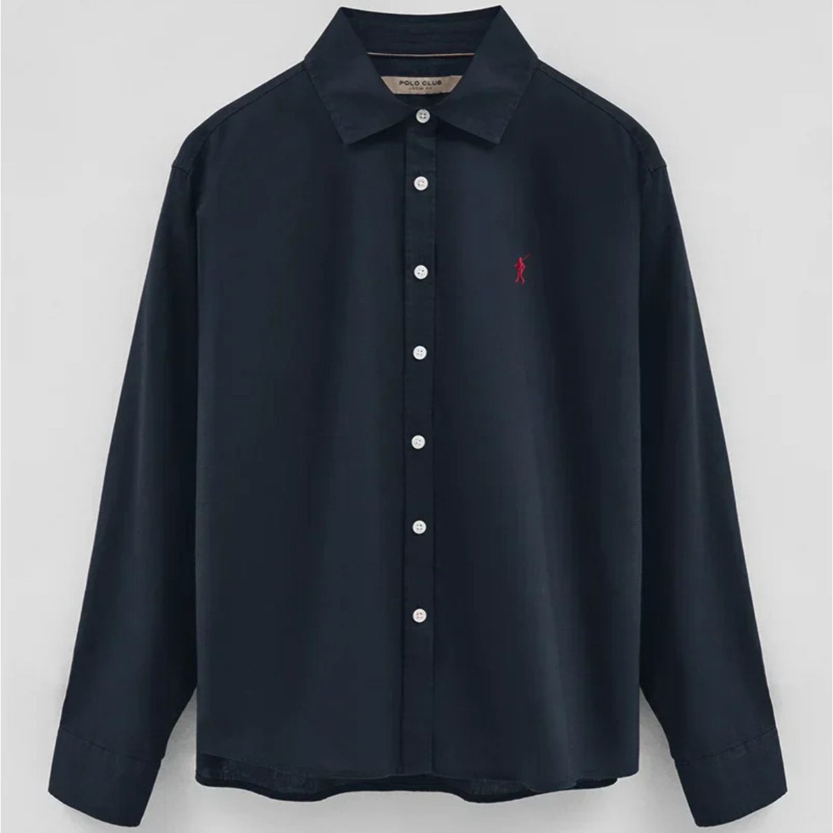 Camicia cotolino blu marino dal fit ampio con ricamo Rigby Go