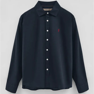Camicia cotolino blu marino dal fit ampio con ricamo Rigby Go