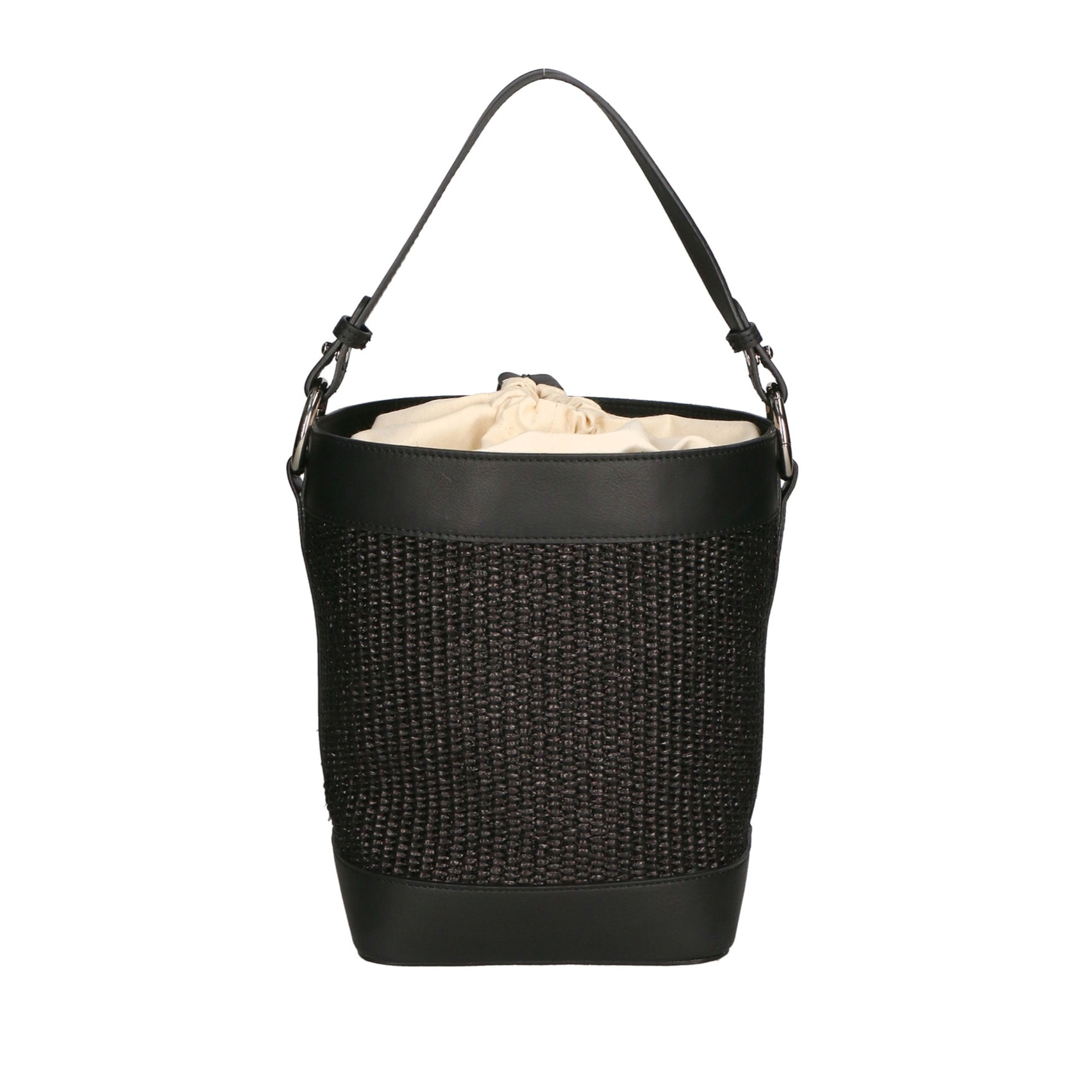 Borsa a secchiello da donna - Modello False - Misto pelle e tessuto - 24.0 x 18.0 x 15.0 cm
