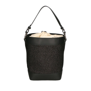 Borsa a secchiello da donna - Modello False - Misto pelle e tessuto - 24.0 x 18.0 x 15.0 cm