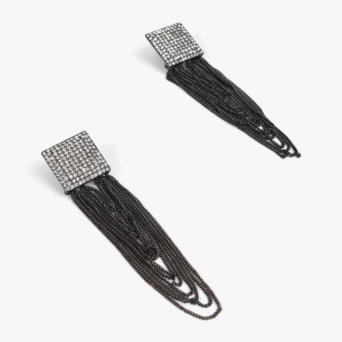 Orecchini Quadrati Cristalli e Nappine