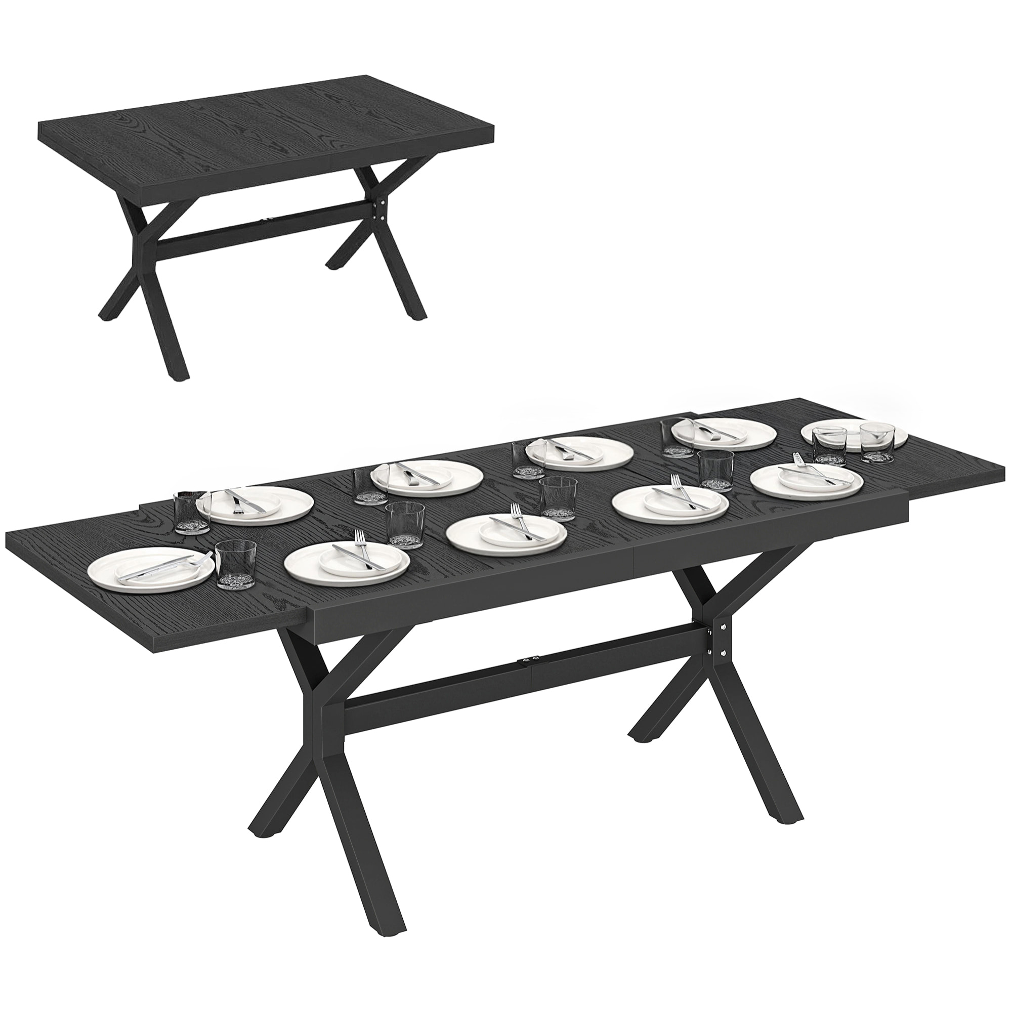 Mesa de Jardín Extensible con Superficie de Aluminio, 154/214x85 cm, Mesa de Comedor Exterior Extensible Rectangular con Imitación Madera para 8-10 Personas, para Patio, Terraza, Gris Oscuro