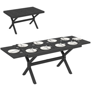 Mesa de Jardín Extensible con Superficie de Aluminio, 154/214x85 cm, Mesa de Comedor Exterior Extensible Rectangular con Imitación Madera para 8-10 Personas, para Patio, Terraza, Gris Oscuro
