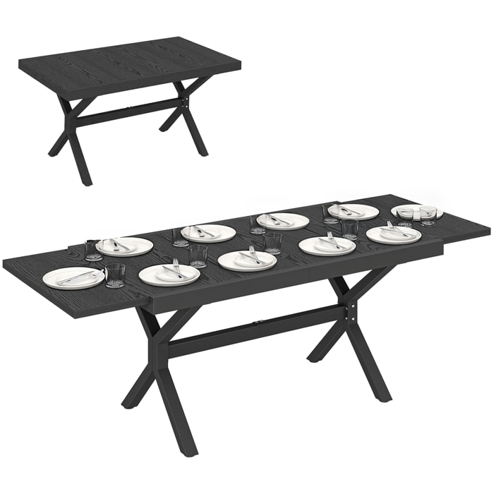 Mesa de Jardín Extensible con Superficie de Aluminio, 154/214x85 cm, Mesa de Comedor Exterior Extensible Rectangular con Imitación Madera para 8-10 Personas, para Patio, Terraza, Gris Oscuro