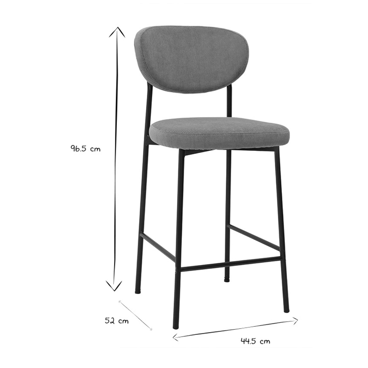 Tabourets de bar fixes en tissu velours côtelé jaune curry H65 cm (lot de 2) BREKA