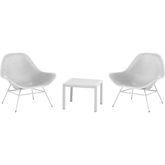 Lot de 2 fauteuils de jardin avec table basse "Soléna" - Blanc
