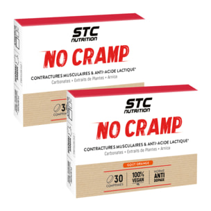 STC Nutrition - No Cramp - Ginseng, Quinquina, Magnésium & Vitamine B6 - Fonction Musculaire & Réduction de la Fatigue - Lot de 2 Boîtes de 30 Comprimés Goût Orange