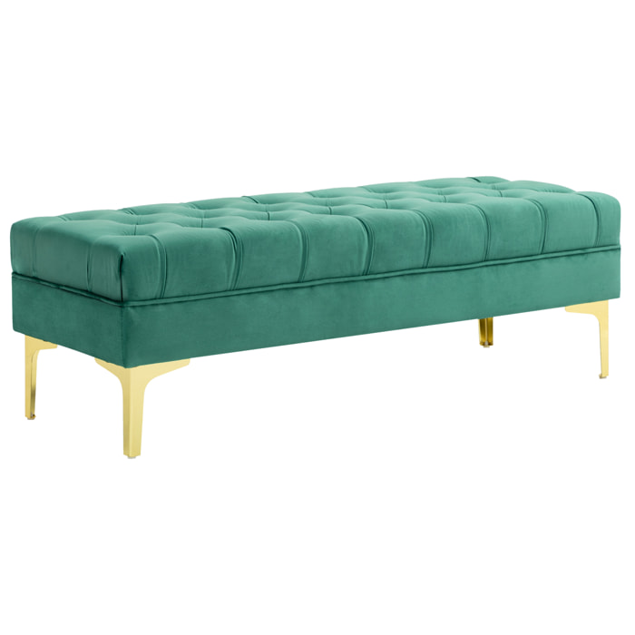 Banc banquette capitonnée style classique chic dim. 118L x 45l x 42H cm piètement métal doré velours vert