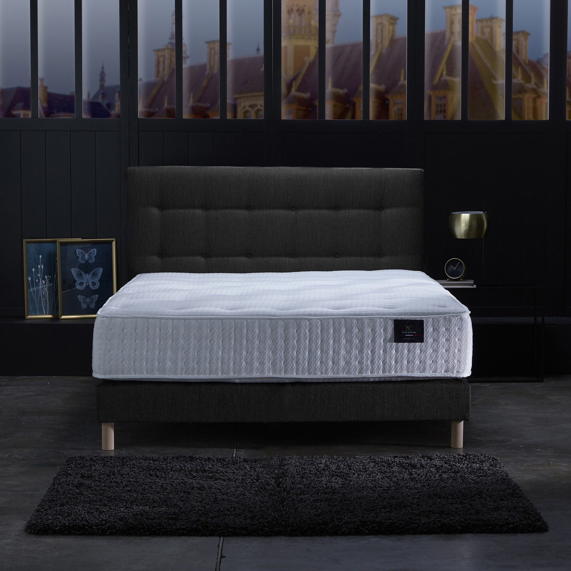 Ensemble Séléné - Matelas ressorts ensachés Accueil latex - Sommier Gris Anthracite