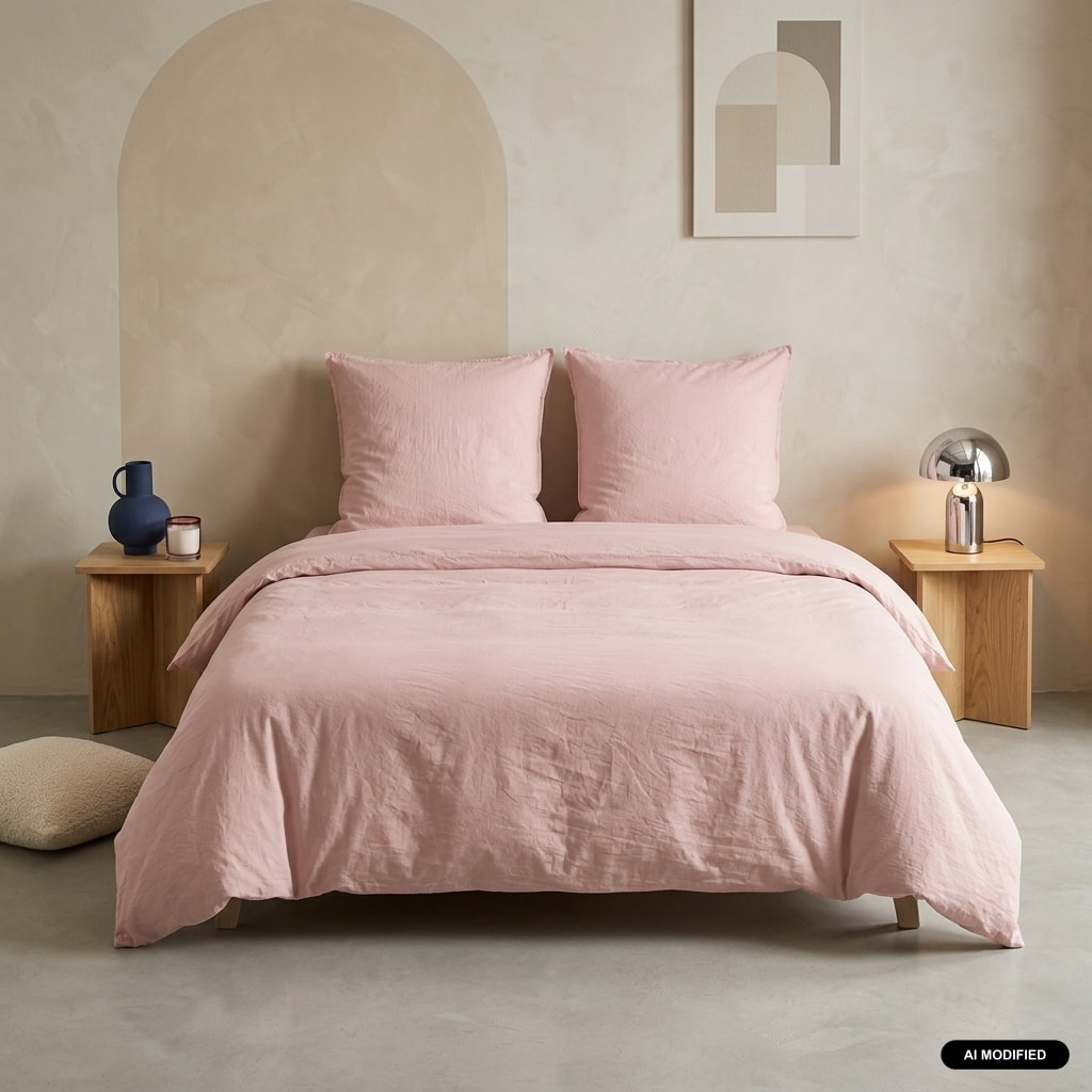 Parure de lit microfibre lavée 2 places rose poudré LUNA