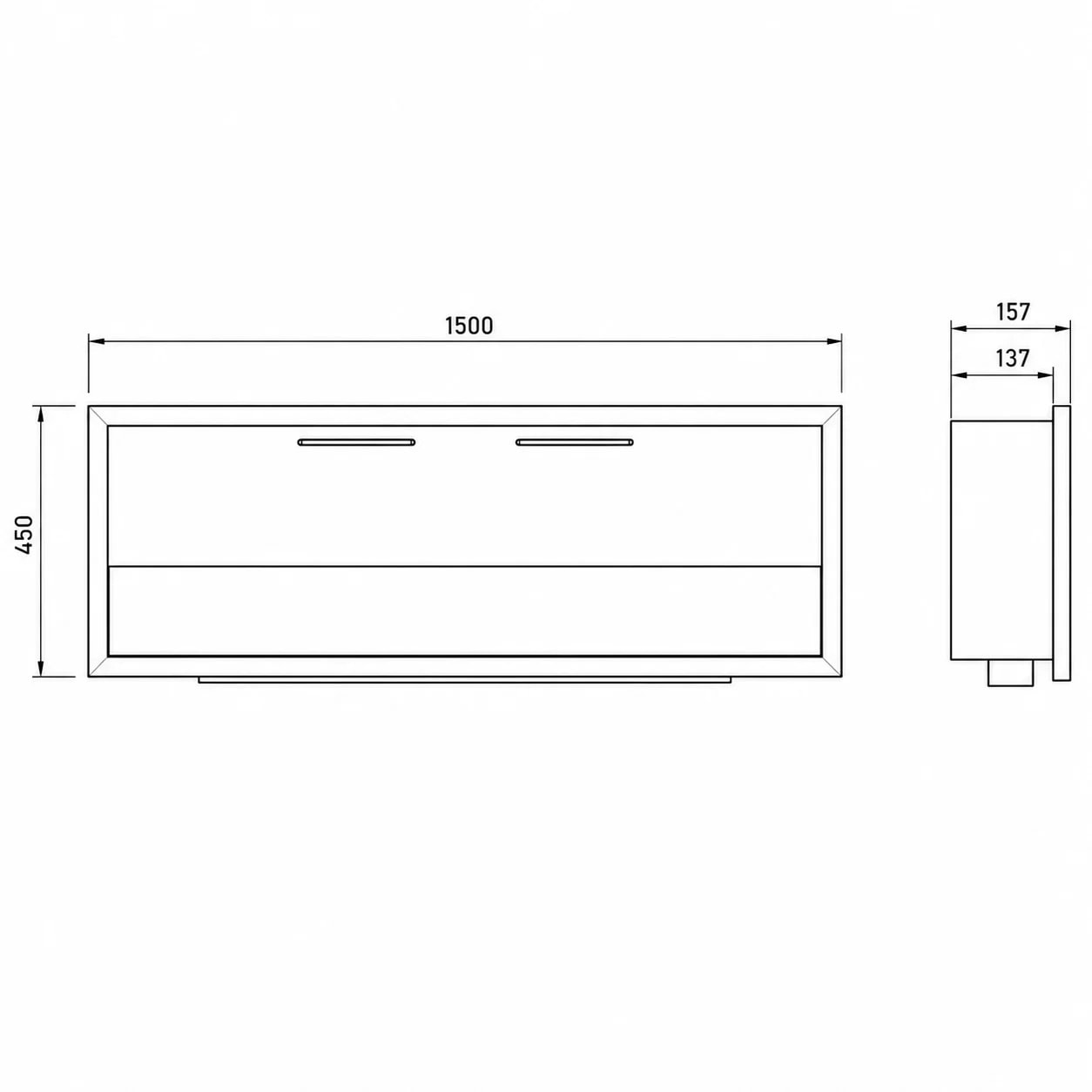 Furore 150 - Camino a Bioetanolo da Incasso 150x45x15 cm con Bruciatore 2lt in Acciaio