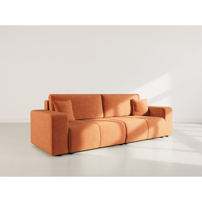 Nicole - Canapé droit 4 places convertible avec coffre en tissu - Rouille
