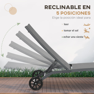 Pack de 2 Tumbonas de Jardín Exterior Tumbonas Reclinables de Aluminio con Respaldo Ajustable de 5 Niveles y Ruedas para Playa Piscina 165x66x102 cm Gris Oscuro