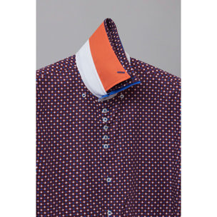 Camicia Uomo 2 Bottoni Button Down 7bottoni Doppio Coll Popeline Stampato Rosso Bordeaux/Bianco