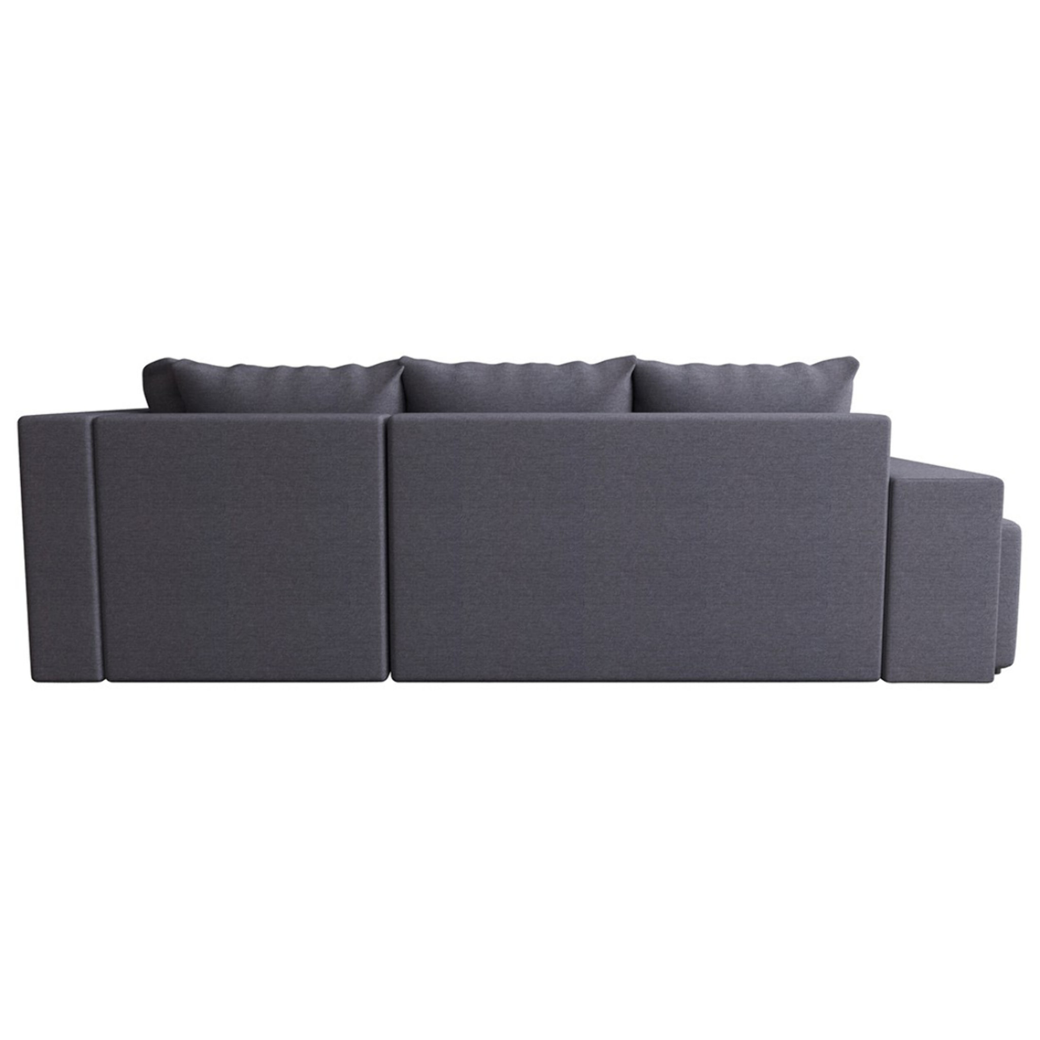 Libbie - Canapé d'angle droit 4 places convertible avec coffre, étagère et poufs en tissu - Gris foncé