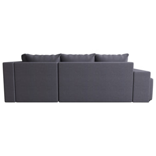 Libbie - Canapé d'angle droit 4 places convertible avec coffre, étagère et poufs en tissu - Gris foncé