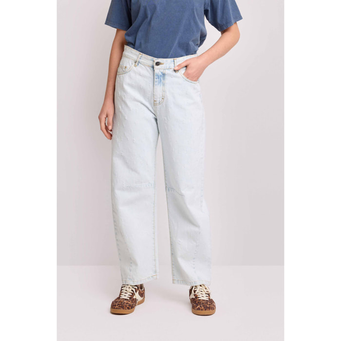 Kocca - Pantaloni wide leg con zip e bottone Donna, Denim