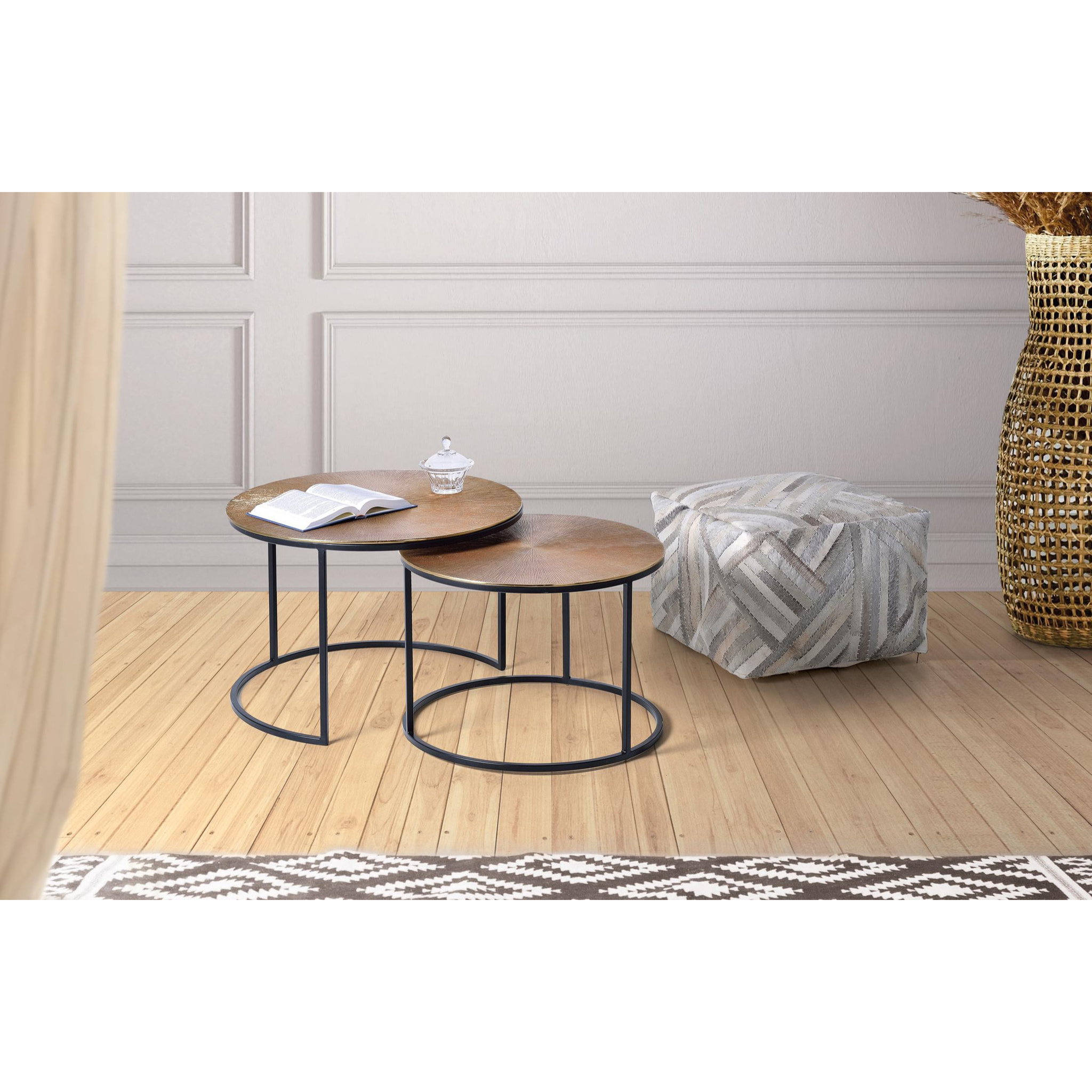 Lot de 2 Tables basses de bronze grande table : 70 cm, petite table : 60 cm style industriel