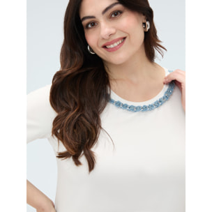 Fiorella Rubino - T-shirt in cotone con applicazione sullo scollo - Bianco