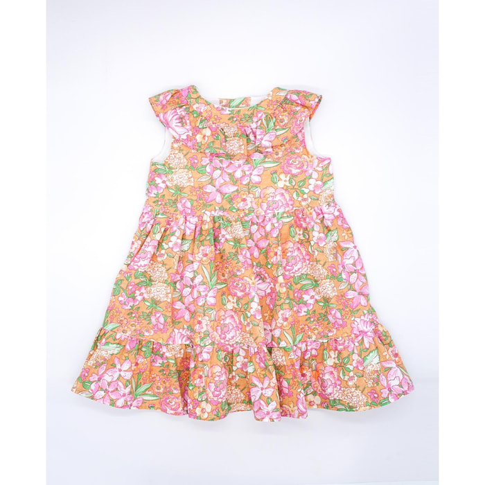 Vestido ocre flor rosa