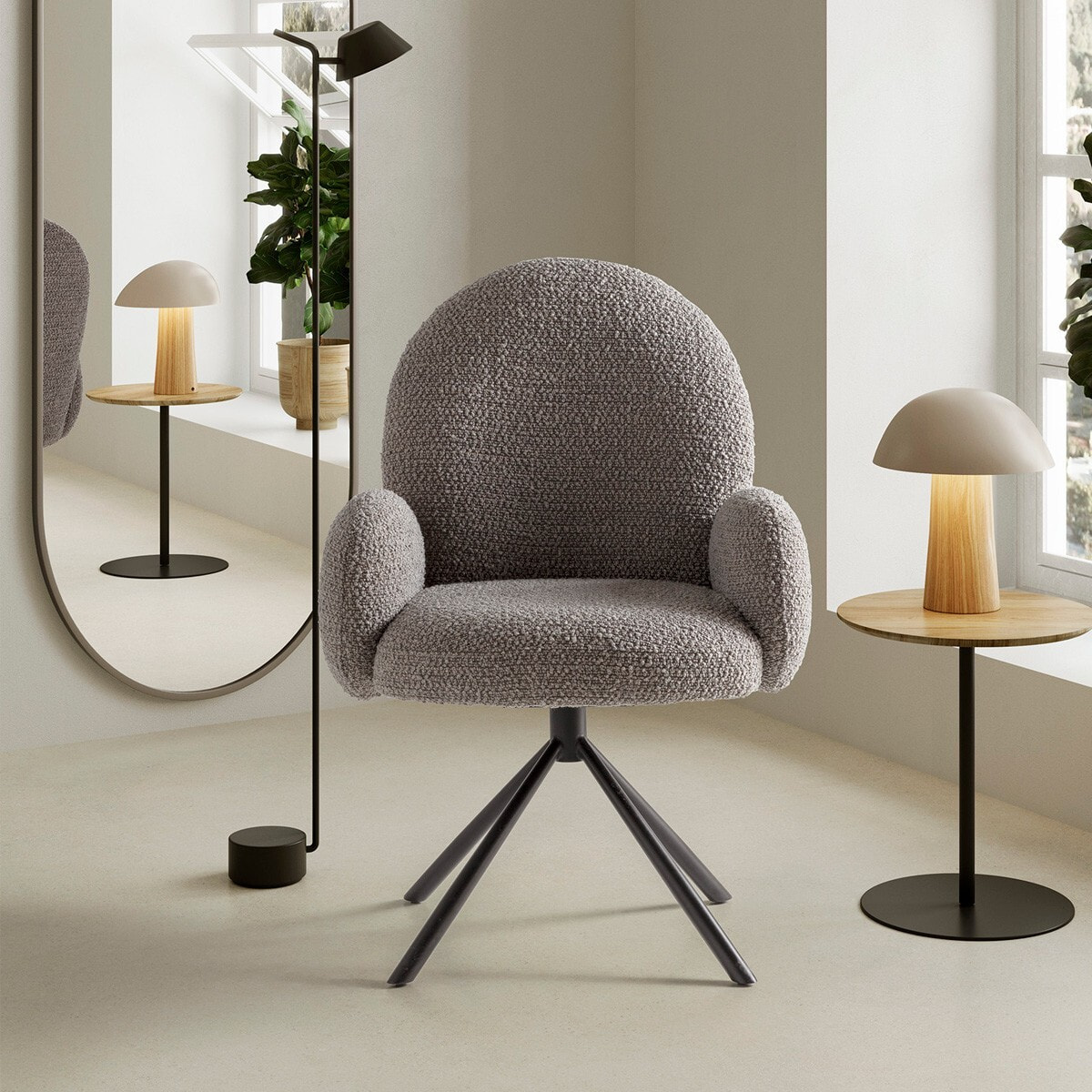 Fauteuil pivotant en tissu bouclé - OPALINE