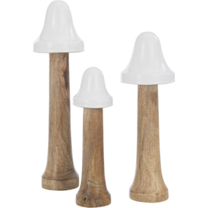 J-Line décoration Champignon Fin - bois - naturel/blanc - 3 pièces