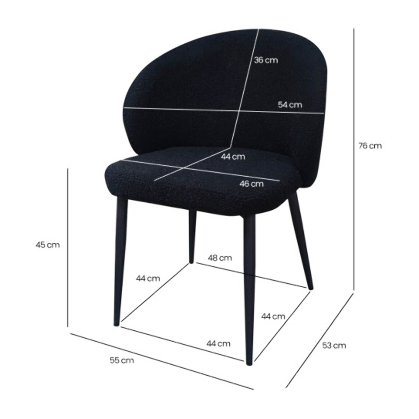 Chaise en tissu bouclette avec pieds en métal noir - SIROCCO