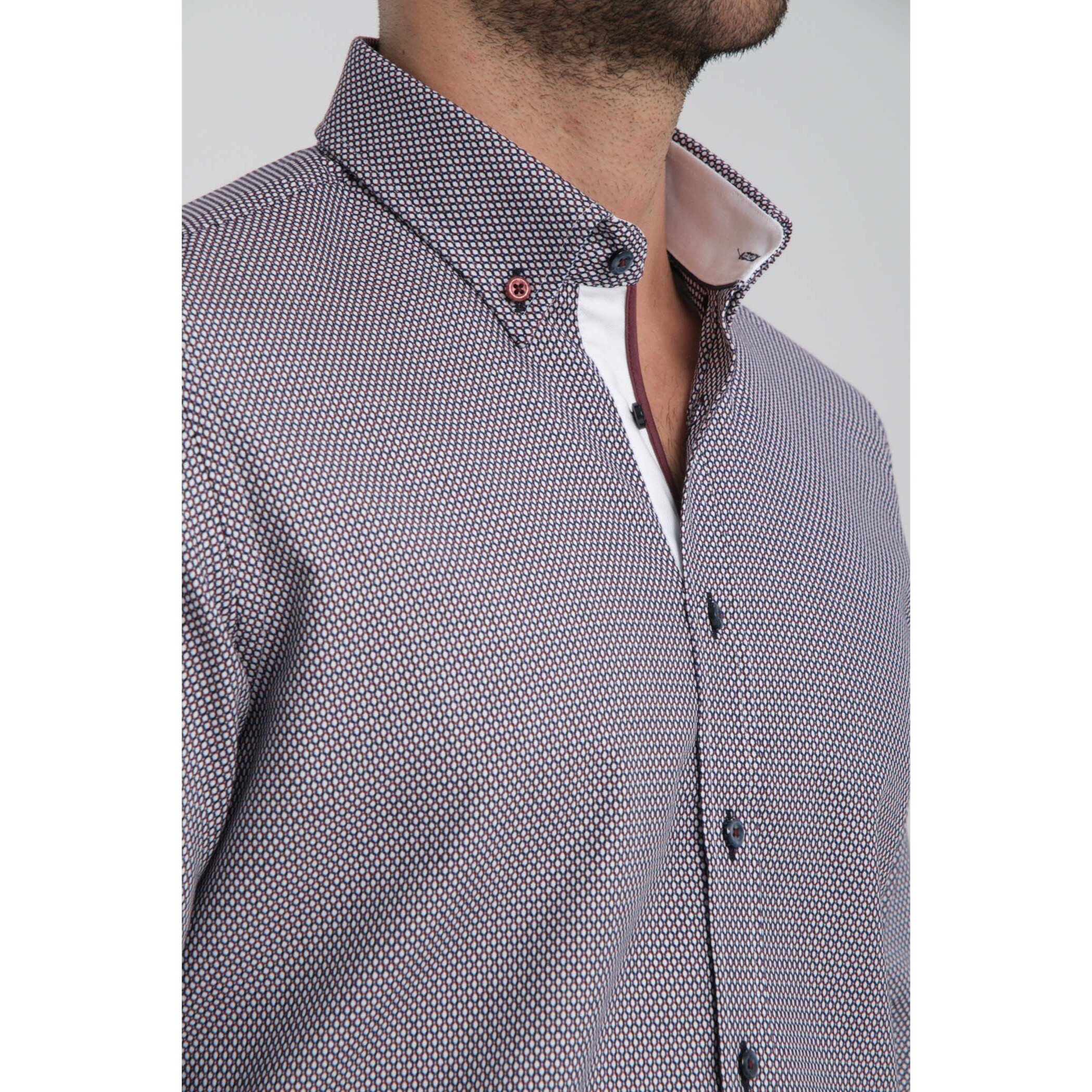 Camicia Uomo Botton Down Slim Jacquard Fantasia Blu/Bordeaux