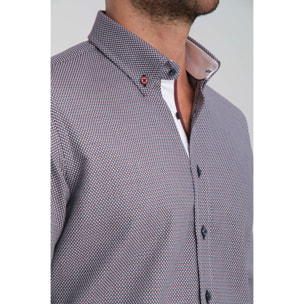 Camicia Uomo Botton Down Slim Jacquard Fantasia Blu/Bordeaux