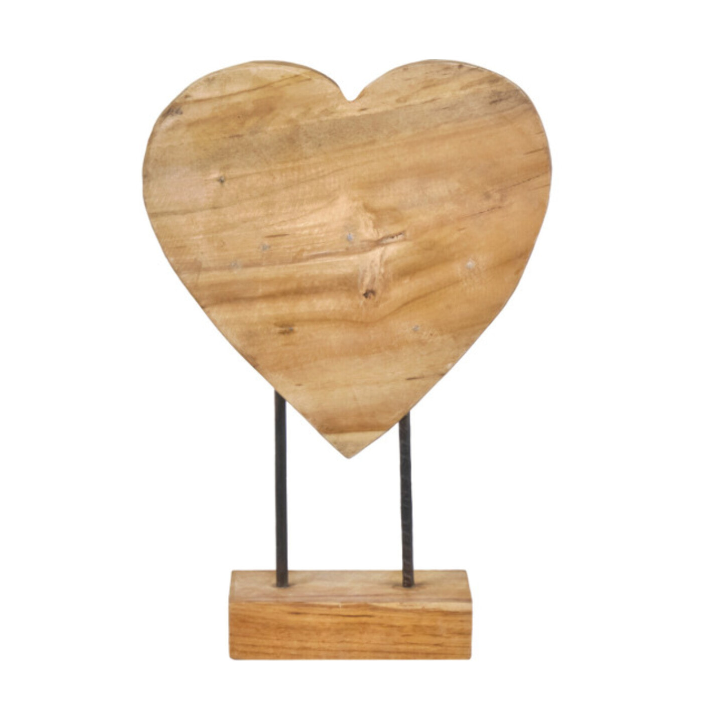 Décoration cœur 30 cm en bois de teck exotique sur socle - KOKORO