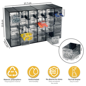 Unidad de almacenaje modular con 24 cajones pequeños, Artplast