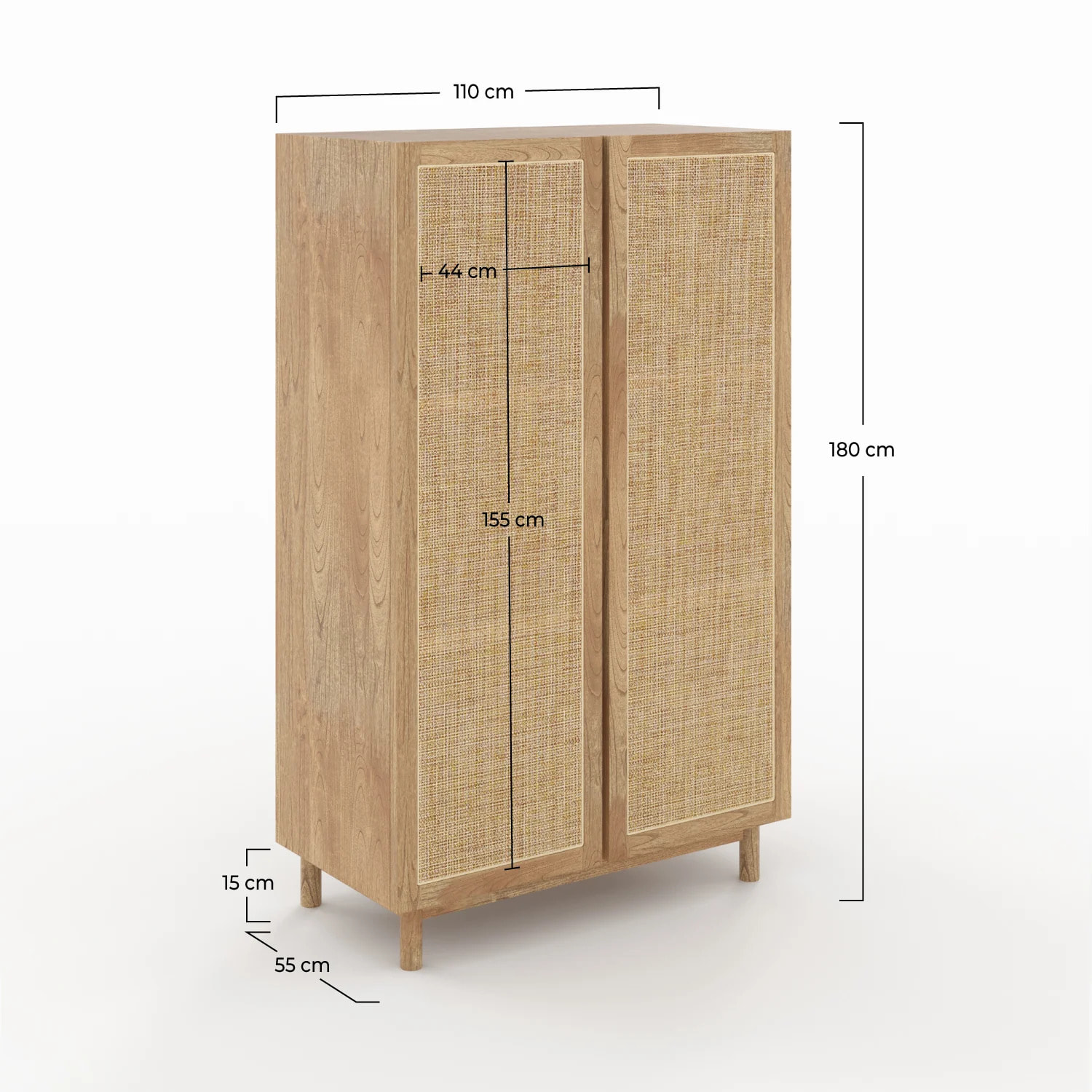 Armoire en bois massif de mindi et rotin - Delya