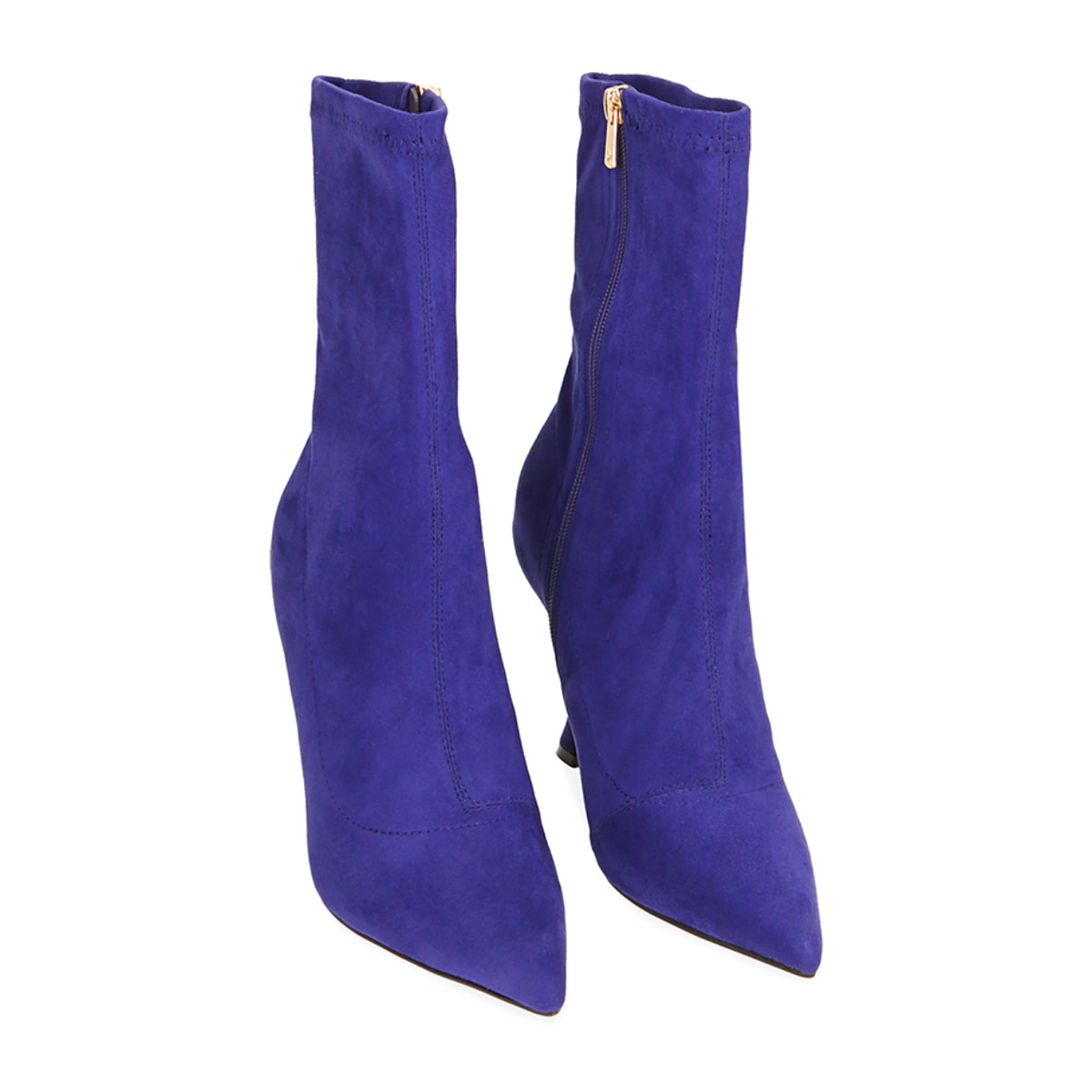 Ankle boots viola in microfibra, tacco sagomato 9,5 cm