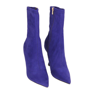 Ankle boots viola in microfibra, tacco sagomato 9,5 cm