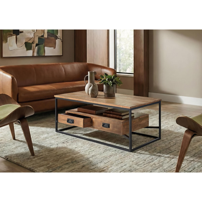 Mesas de Centro de Madera de Mango 120 Cm Estilo Industrial