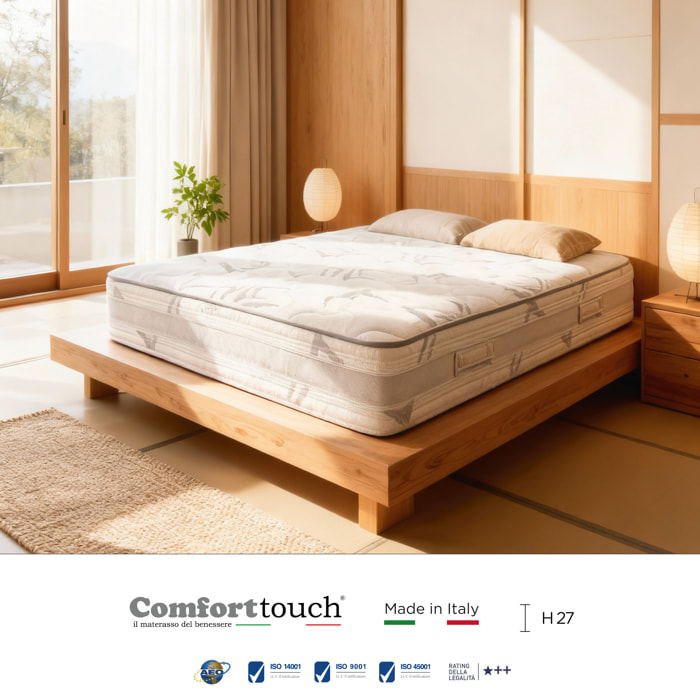 "Amber" H27 cm 90x200 guanciale Memory OMAGGIO sfoderabile a molle insacchettate indipendenti, schiuma poliuretanica e Memory Foam