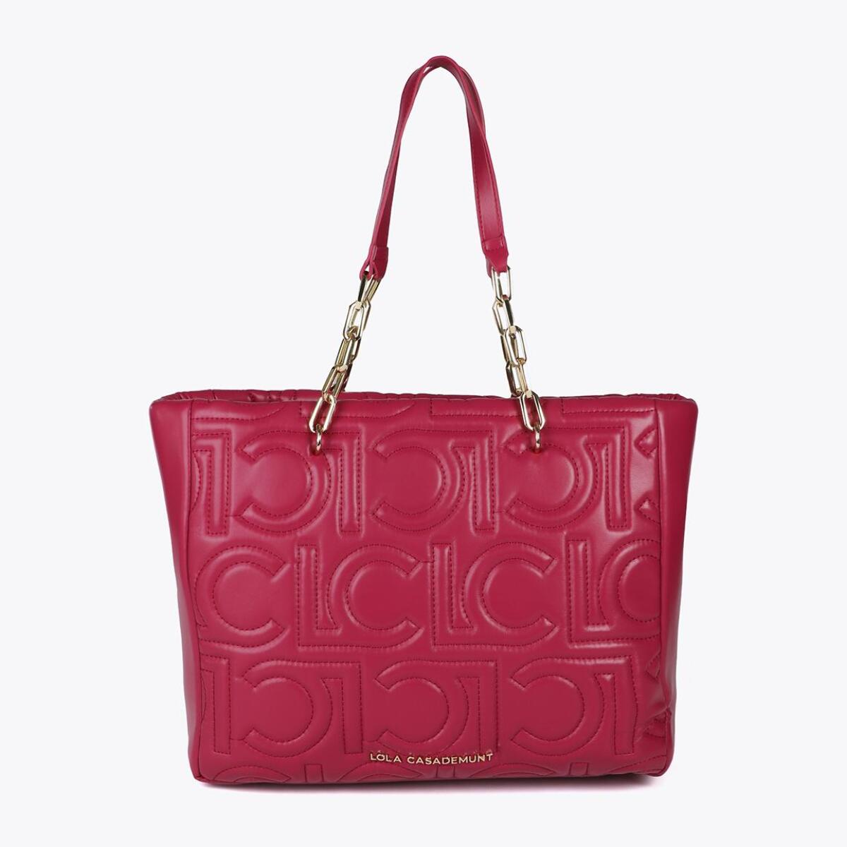 Shopper trapuntata logata in effetto pelle con manico catena mista