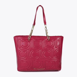 Shopper trapuntata logata in effetto pelle con manico catena mista