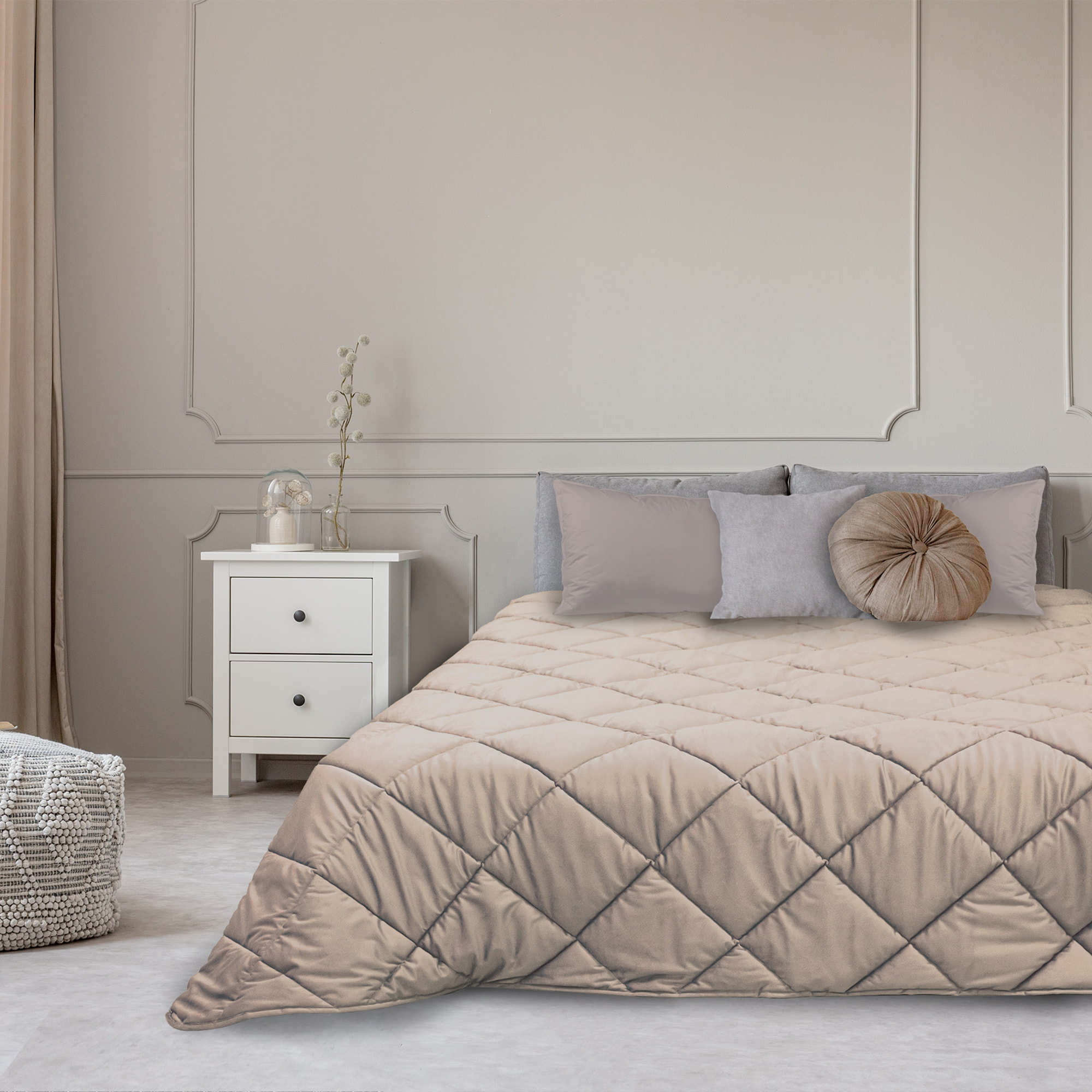 TRAPUNTA INVERNALE MATRIMONIALE IN VELLUTO BEIGE CHIARO PRODOTTO ITALIANO