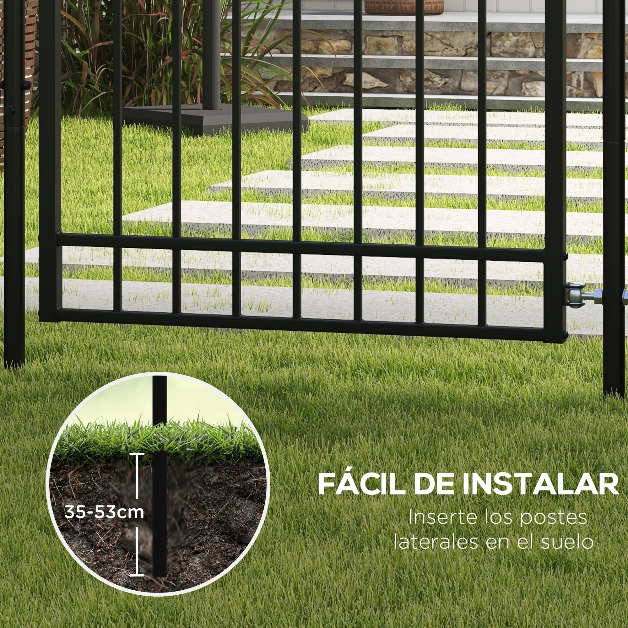 Puerta de Jardín Puerta para Valla de Acero Galvanizado con Decoración de Flechas Cerradura y Llaves Puerta para Exterior Patio 107x204 cm Negro