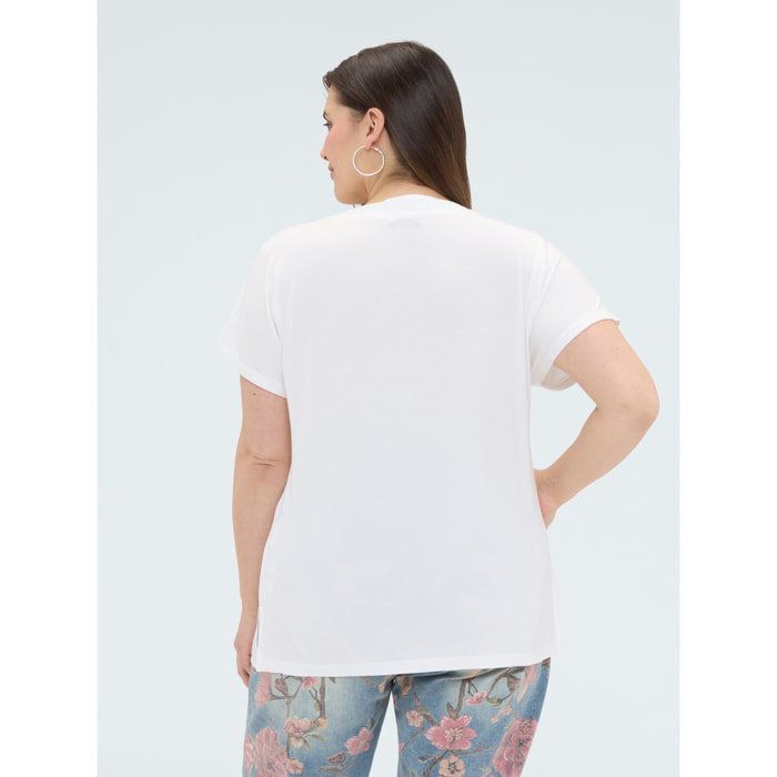 Fiorella Rubino - T-shirt in viscosa con dettaglio perle - Bianco