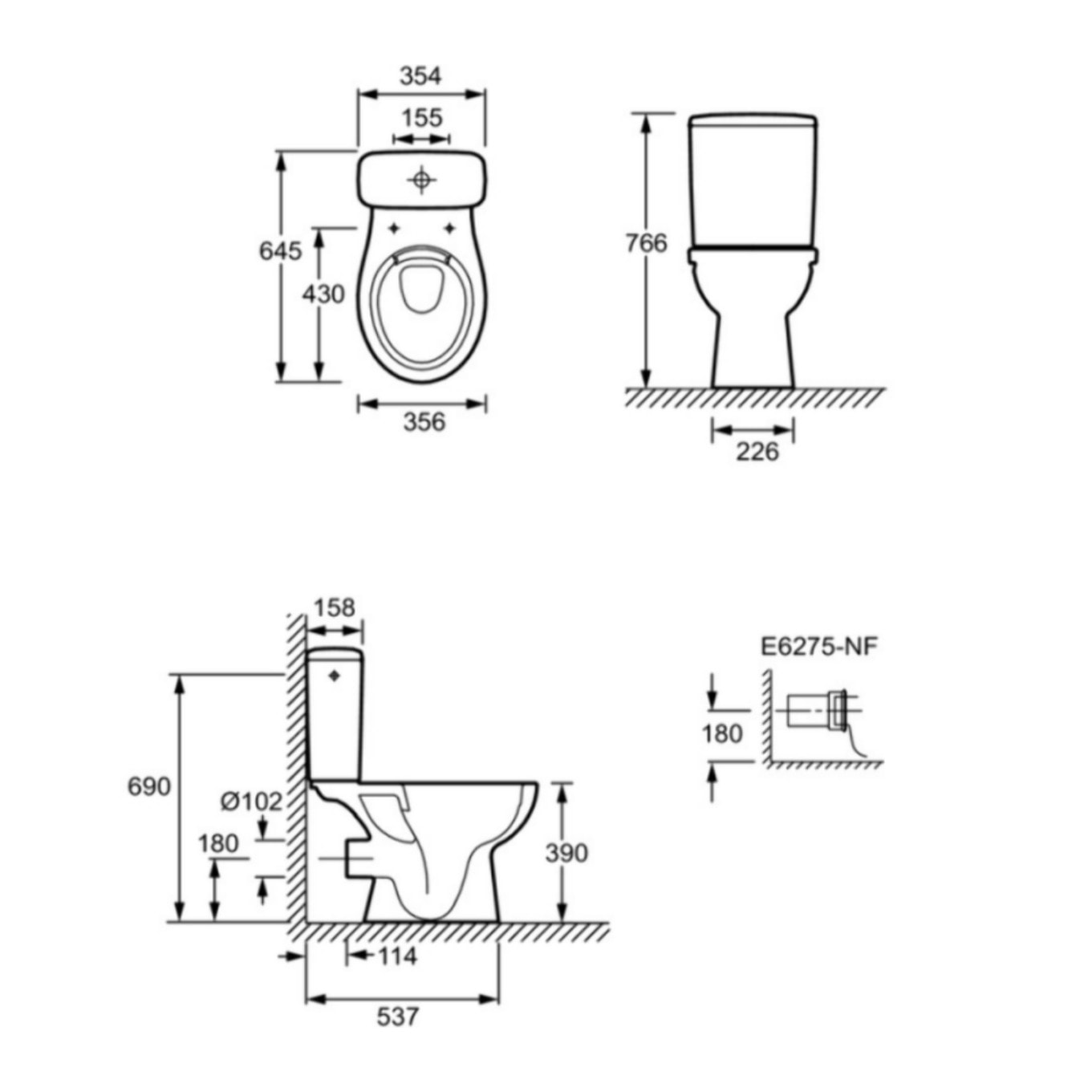 WC à poser sans bride sortie horizontale Patio avec abattant frein de chute déclipsable