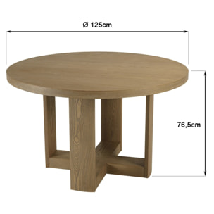 ELLA - Table à manger ronde D125cm couleur naturelle design arrondi