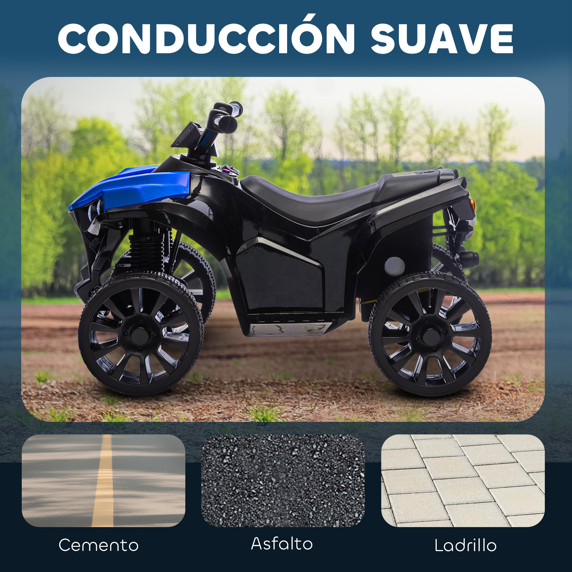 Quad Eléctrico para Niños 6 V, Quad para Niños de 37 a 72 Meses, Velocidad hasta 3â€¯km/h, con Faros y Música, Azul