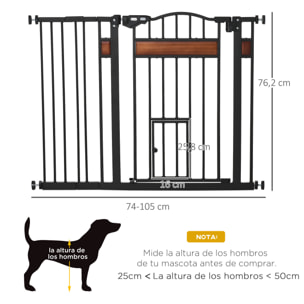 Barrera de Seguridad Perros para Puertas y Escaleras 74-105 cm con 2 Extensiones