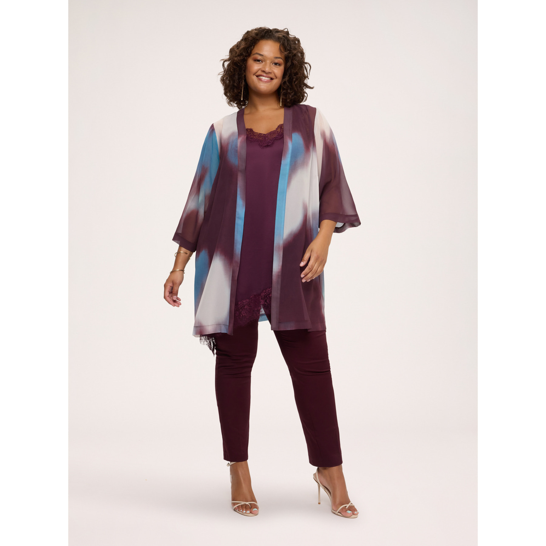 Fiorella Rubino - Kimono aperto con stampa sfumata - Bordeaux