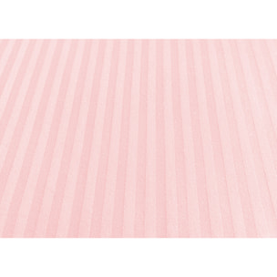 Completo Lenzuola 100% Raso Cotone Rigato 5mm Tinta Unita Rosa