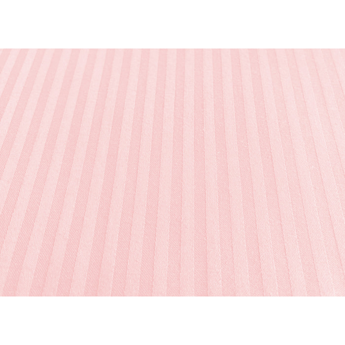 Completo Lenzuola 100% Raso Cotone Rigato 5mm Tinta Unita Rosa