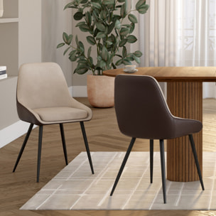 Chaises Ornella bi-matière taupe et marron pieds métal noirs - lot de 6
